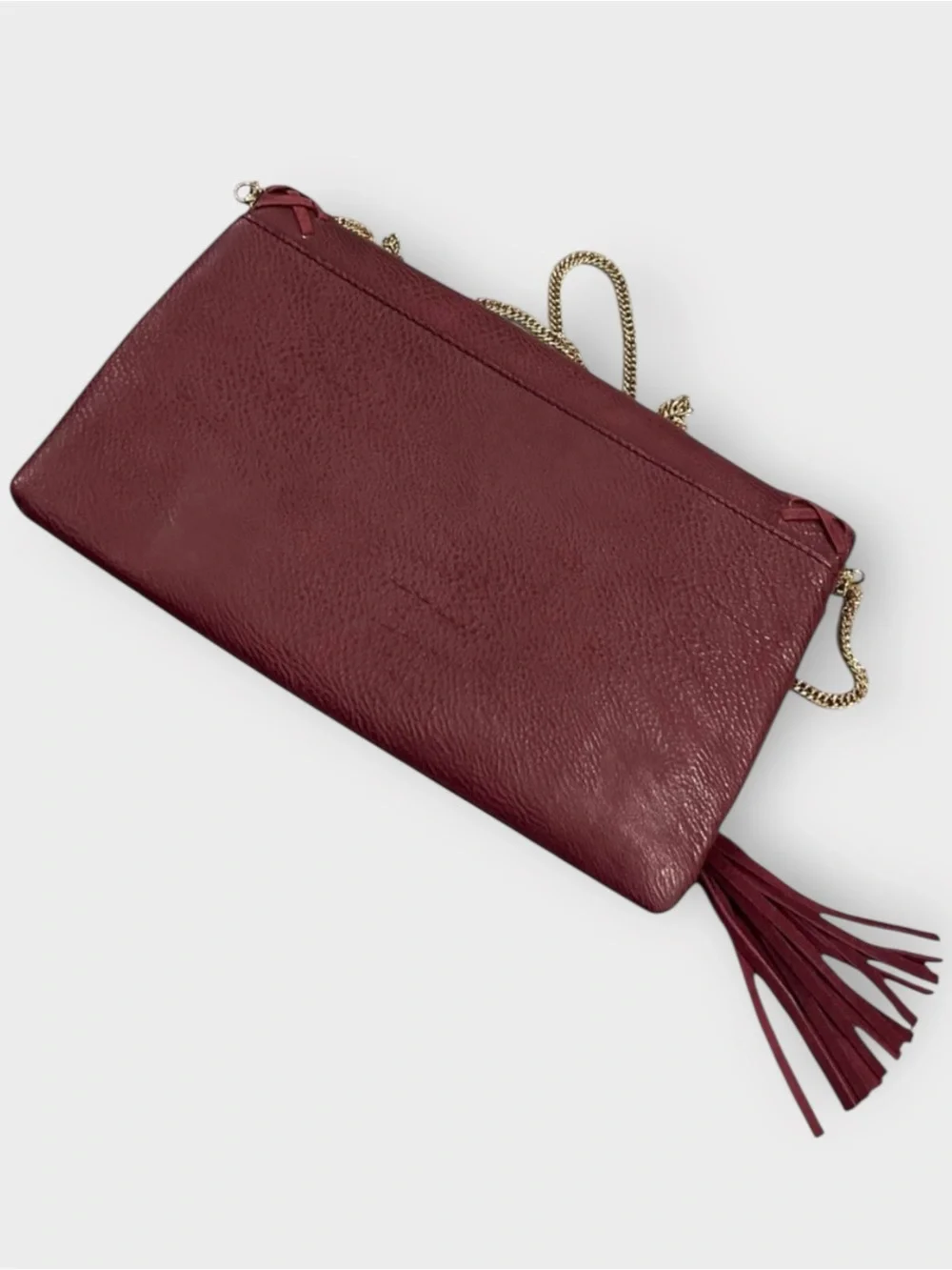 Burgundy Foldover Tassel Crossbody Bag with Chain Strap